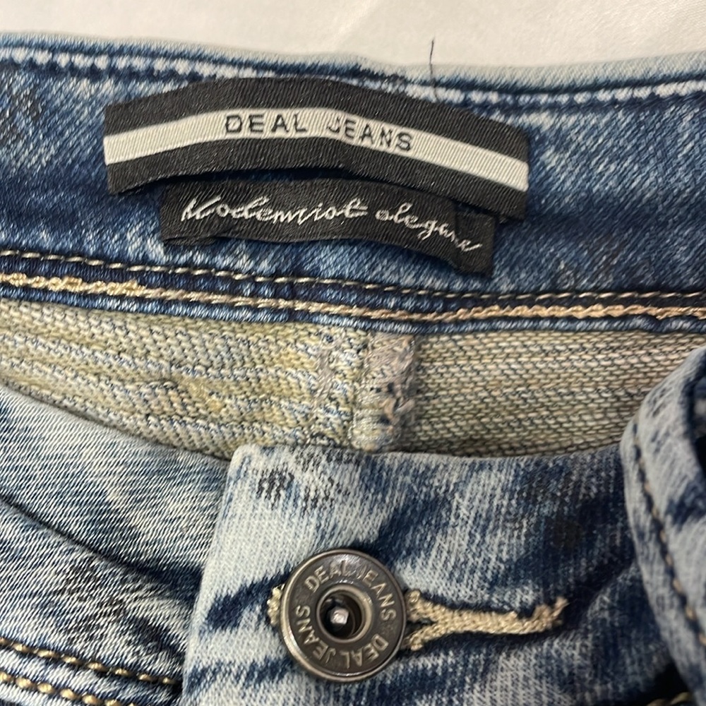 Deal Jeans Acid Wash Low Rise Skinny Jeans Size M 26 Floral Print Moto Style - Picture 3 of 12